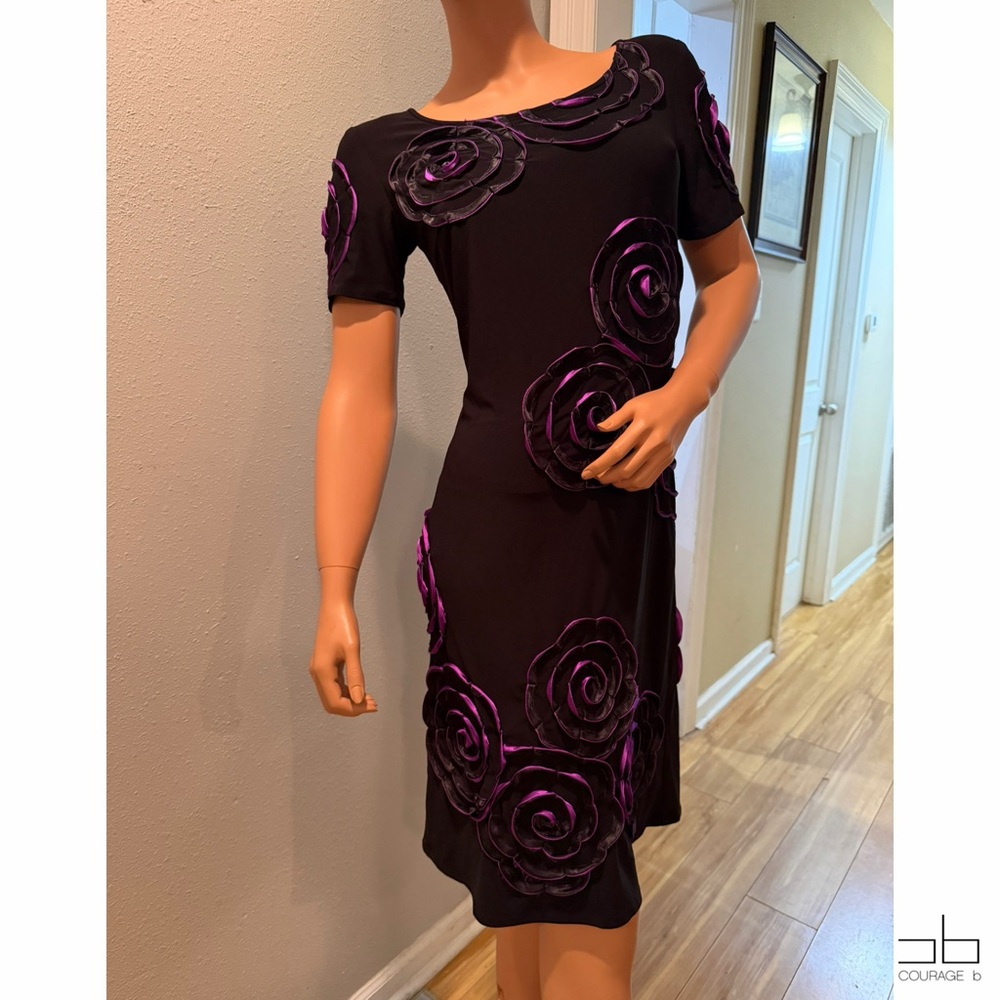 COURAGE B Black Dress with Purple Floral Design